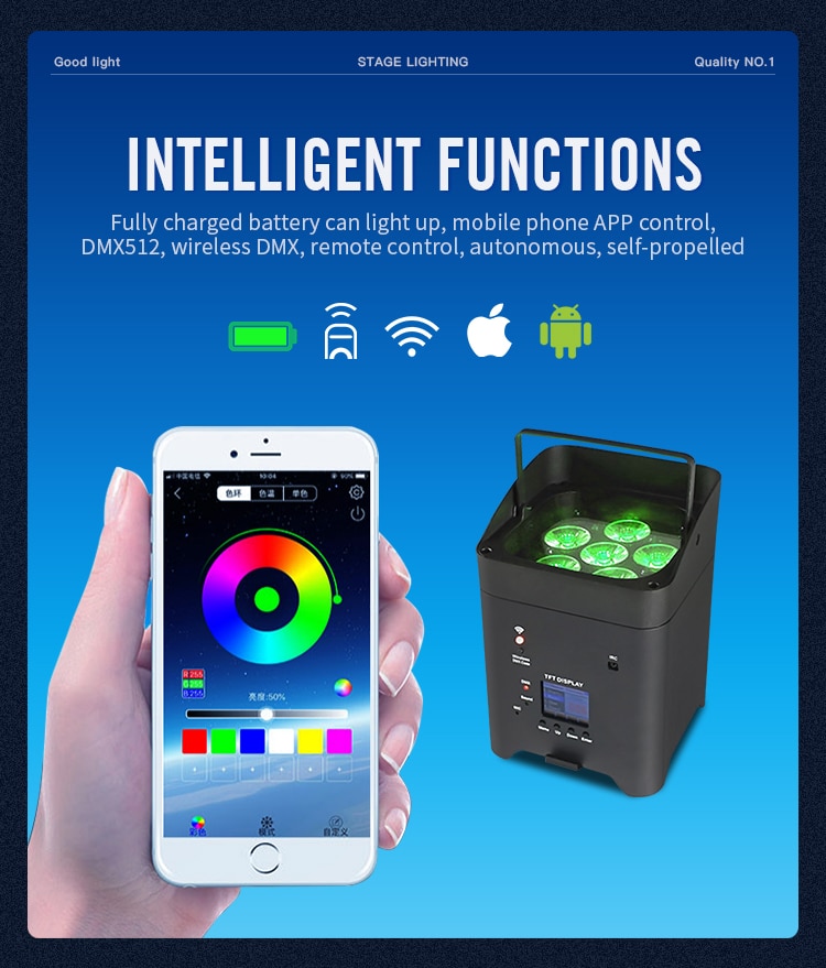 WIRELESS BATTERY DMX LED PAR UP LIGHT 4/6*18W Eternal Lighting cube Echo