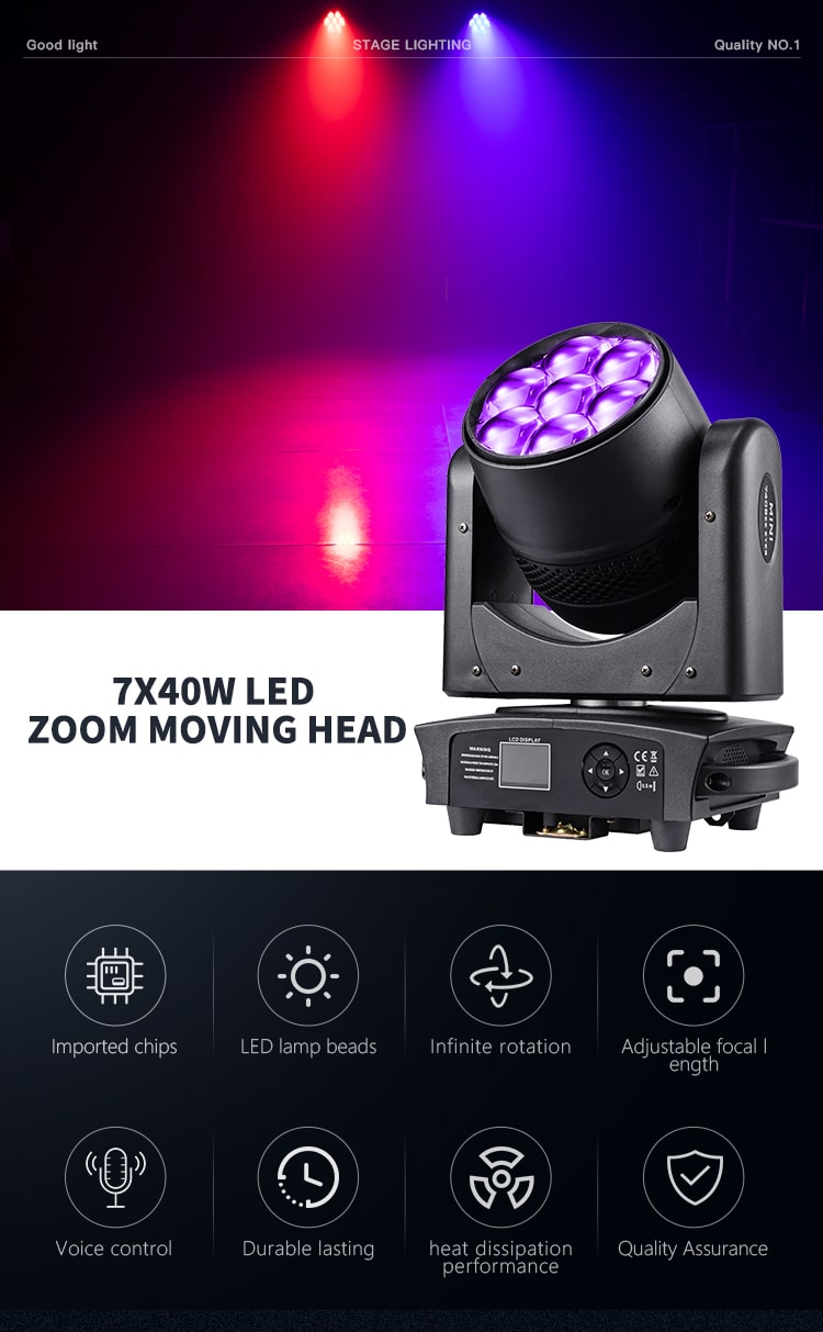7PCS*40W MINI LED ZOOM WASH MOVING HEAD LIGHT