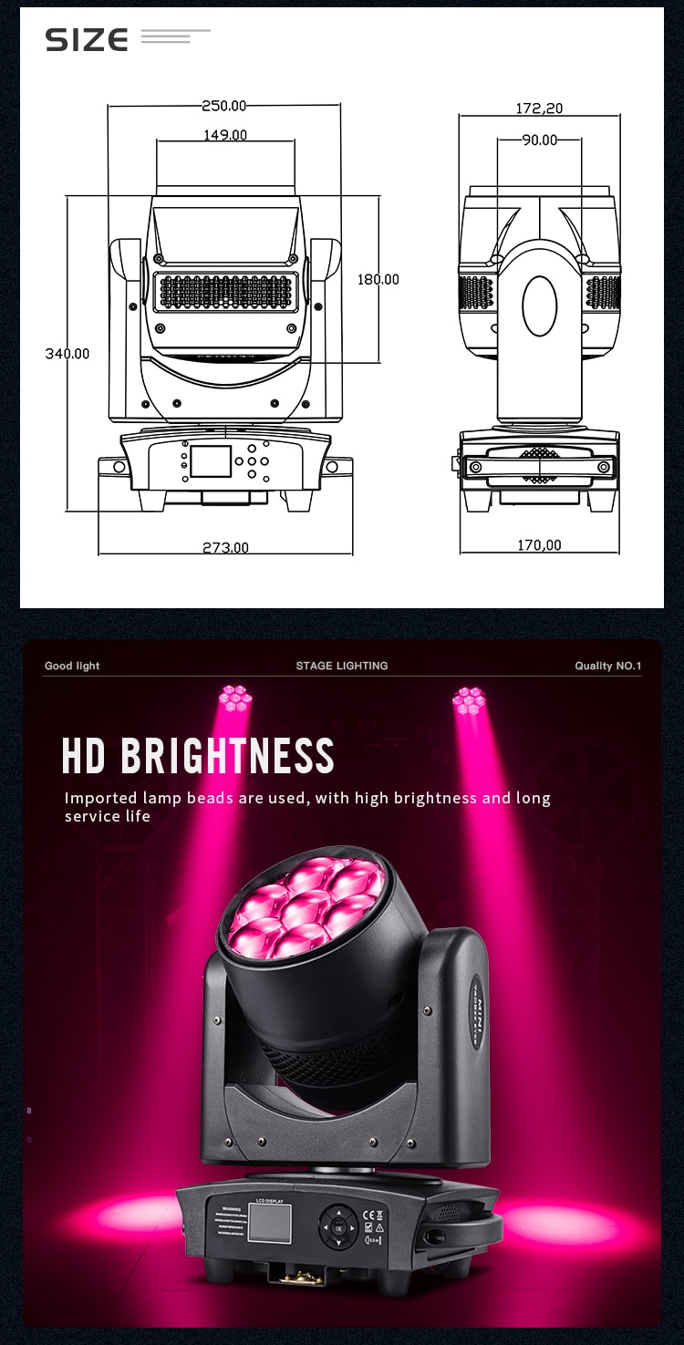 7PCS*40W MINI LED ZOOM WASH MOVING HEAD LIGHT