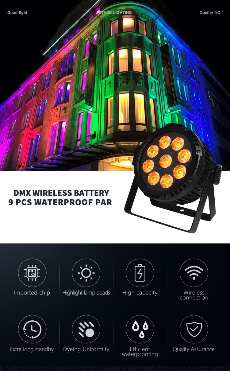 WATERPROOF WIRELESS BATTERY DMX LED PAR LIGHT D37-2