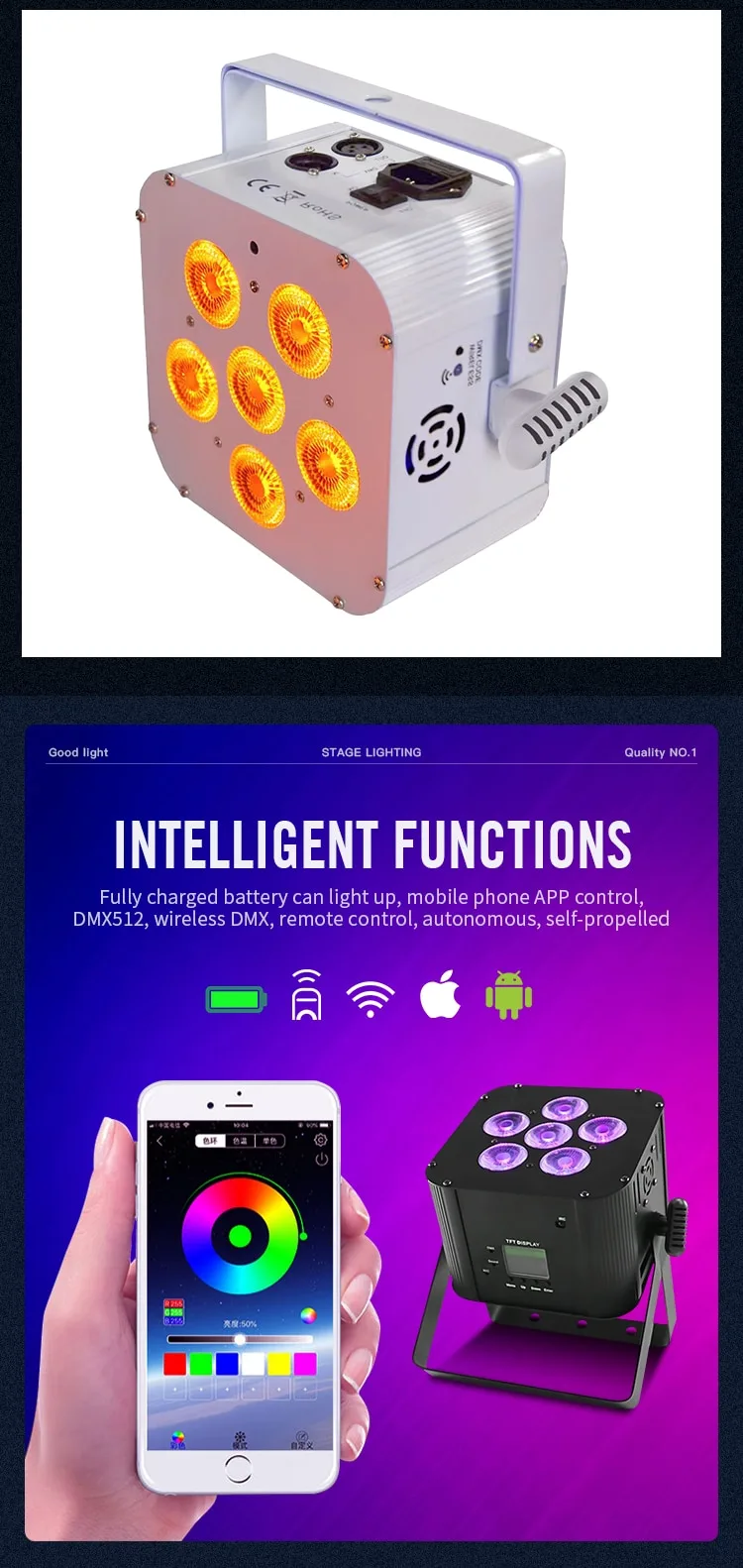 WIRELESS BATTERY DMX LED PAR UP LIGHT 6/9/12*18W Eternal Lighting cube Echo
