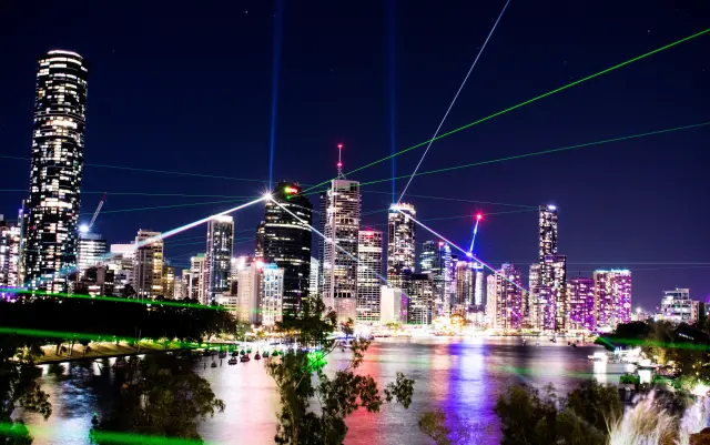 event lighting system for large scale production showing controller dmx splitter beam wash fixtures and power distribution layout