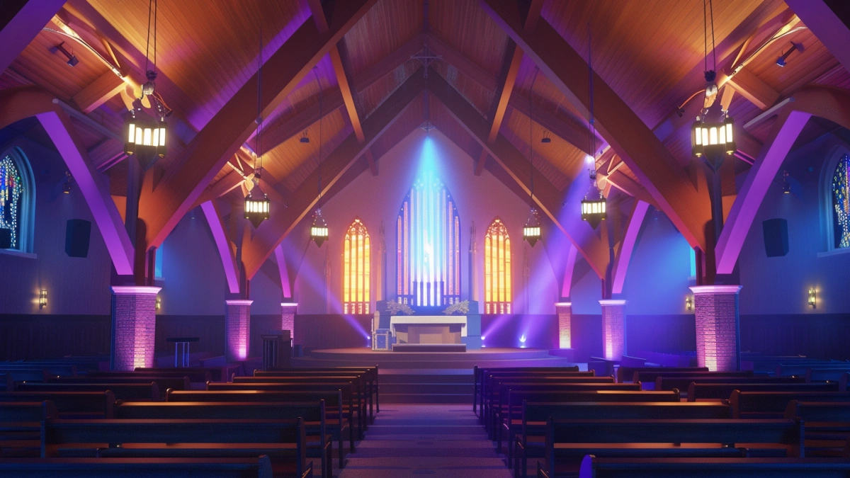 church lighting system illuminating congregation area with balanced and comfortable lighting