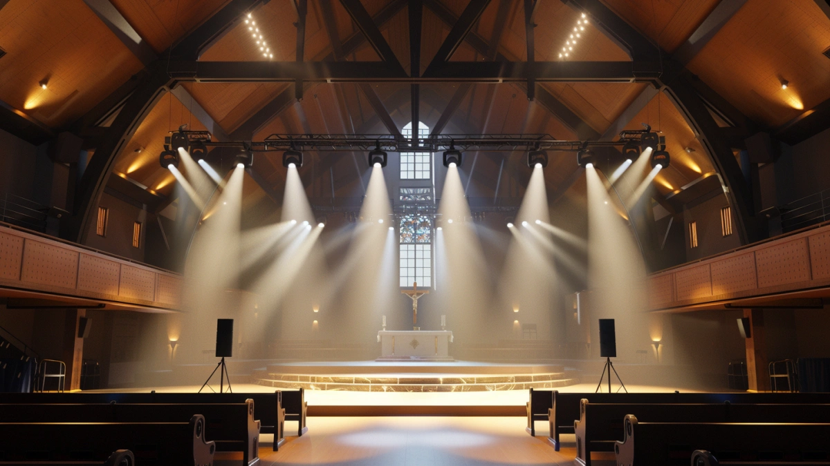 church stage lighting layout with professional lighting design and fixture arrangement