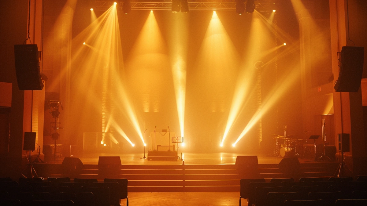 church warm lighting design for worship service with soft white and ambient stage lighting