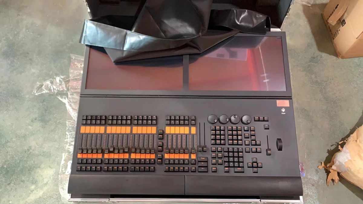 lighting control console in real operation for live event lighting control and dmx programming setup