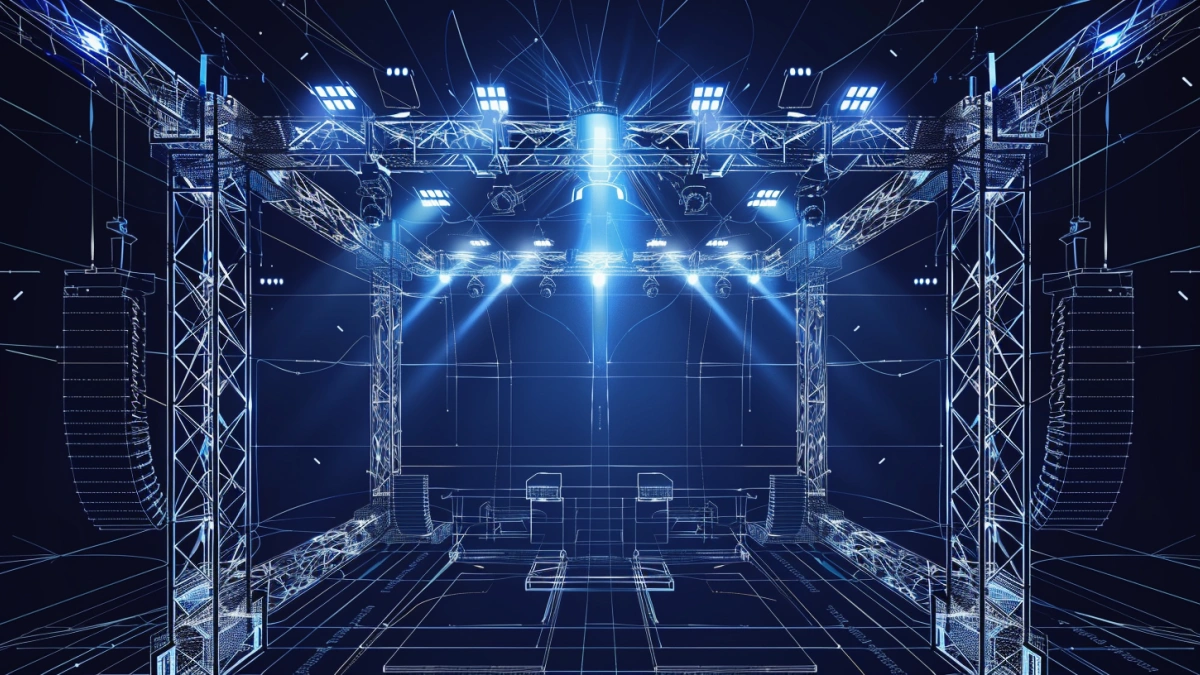lighting truss setup design for stage lighting system with moving head lights installation