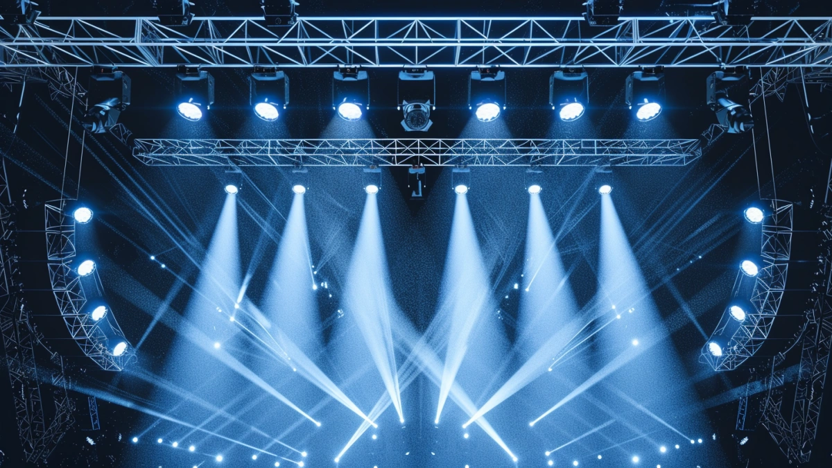stage lighting design layout for concert stage with truss system and professional fixture arrangement