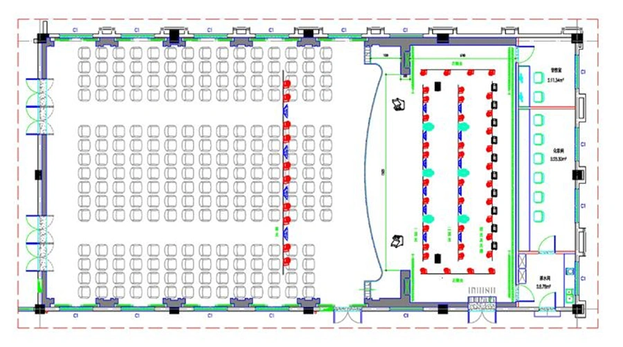 theatre lighting system diagram showing stage lighting fixture arrangement and control setup