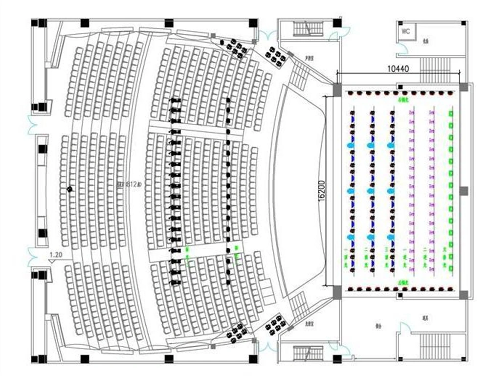 theatre stage lighting cad layout with fixture positioning and truss structure design