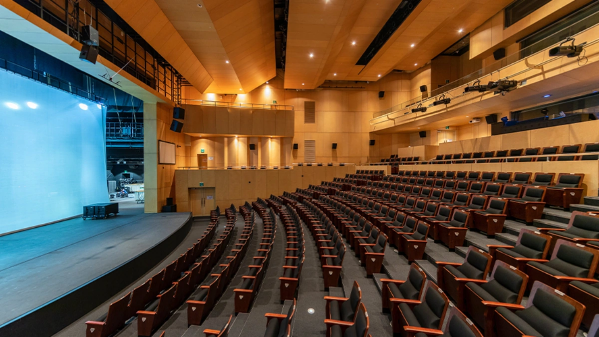 theatre stage lighting truss system with moving head lights and stage illumination