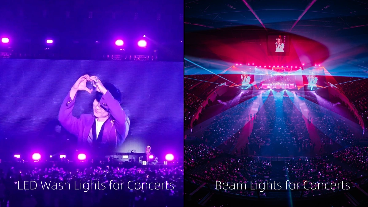 Wash and profile lighting providing stage color coverage and clear performer visibility at a live concert